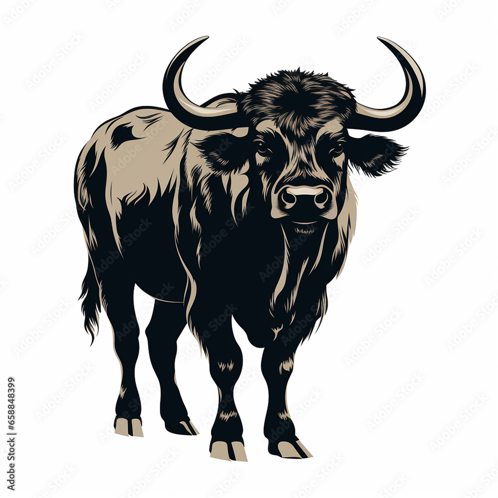 water buffalo standing in an illustration isolated on a white background