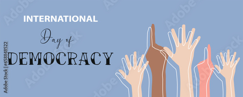 Banner for International Day of Democracy with hands