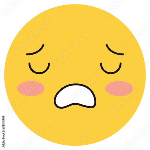Yellow sad emoticon on white background