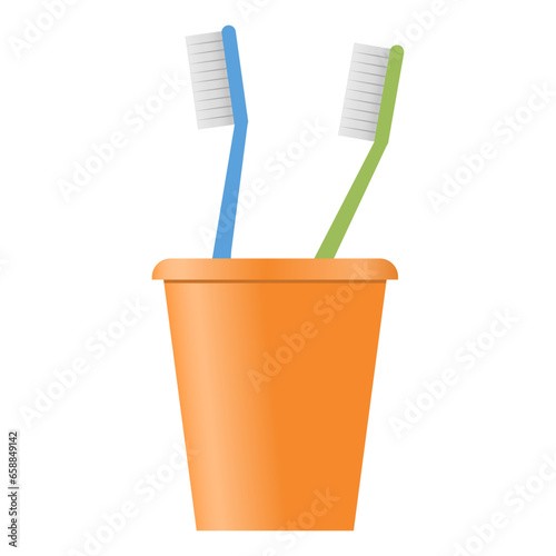 Holder with tooth brushes on white background