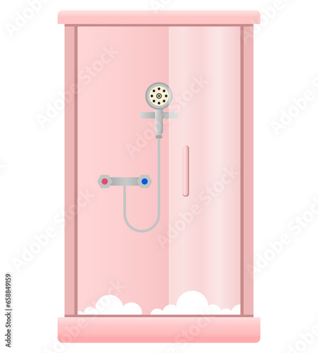 Pink shower cabin in bathroom