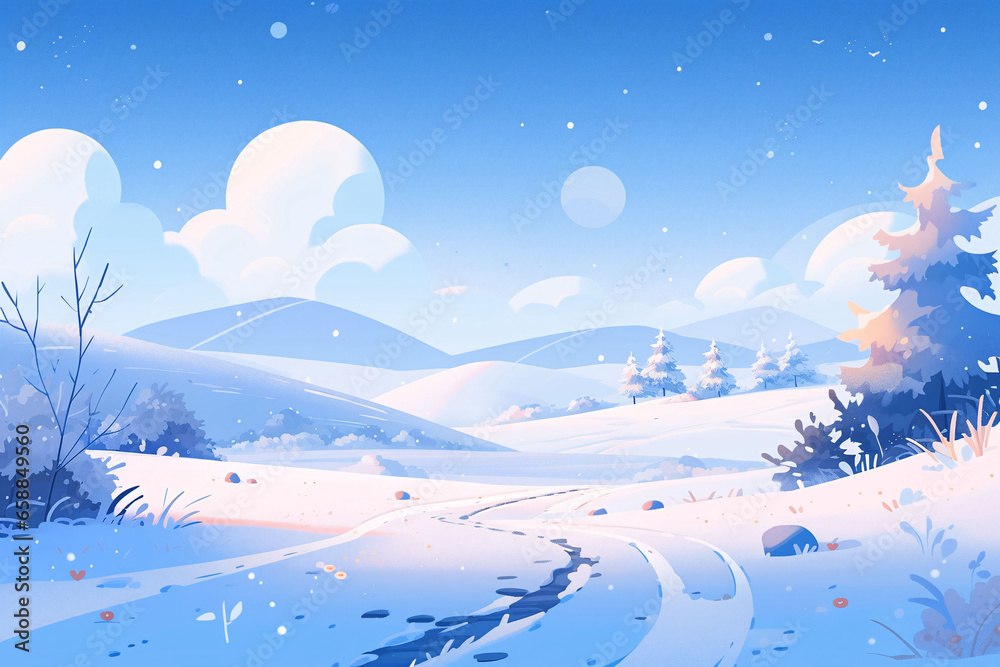 Lidong solar term, winter art conception snow scenery Snow poster illustration background