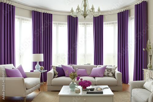 Stylish home living room with curtains. Modern living room