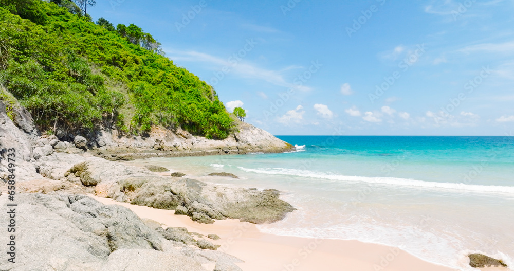 Fototapeta premium Phuket Thailand sea landscape Beach with tree at sunset Sea beach afternoon with sunshine sunny