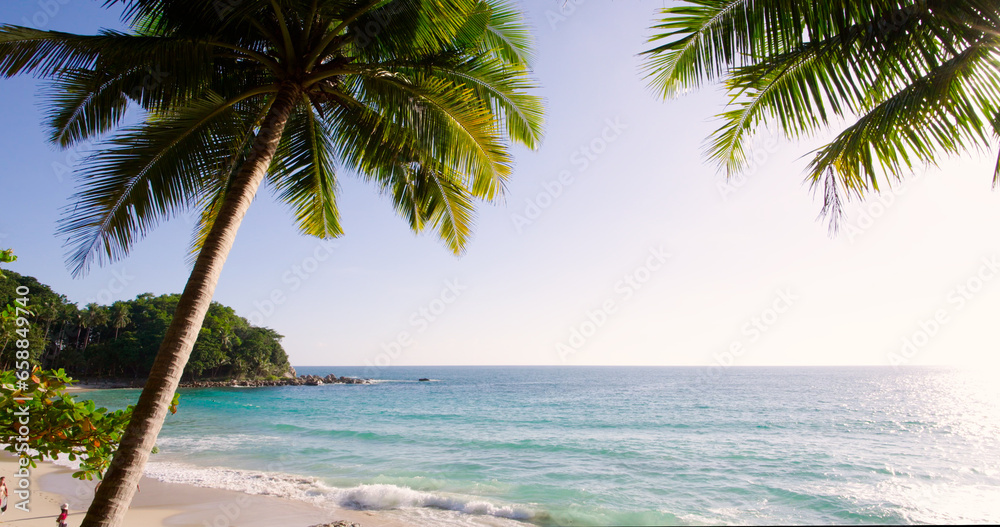 Phuket Thailand sea landscape Beach with tree at sunset Sea beach afternoon with sunshine sunny