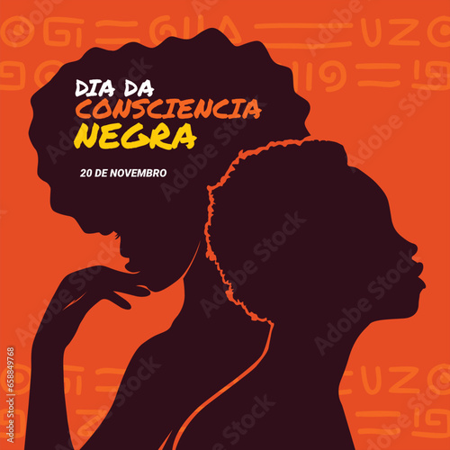 hand drawn silhouette illustration consciencia negra social media template square size