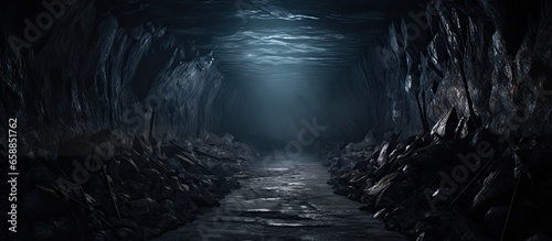 Dark tunnel in coal mine With copyspace for text