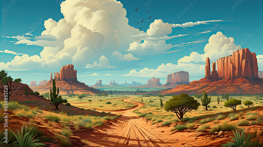 American desert road landscape ai pixel game scene - obrazy, fototapety, plakaty 