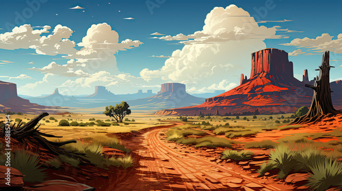 American desert road landscape ai pixel game scene