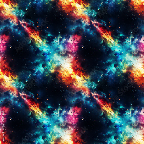 Cosmic Burst of Vibrant Colors. Seamless Repeatable Background.