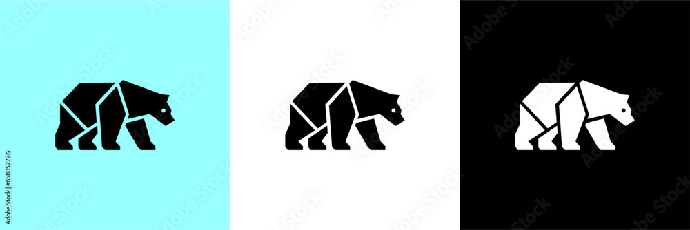 Naklejka premium clean geometric black-white bear logo icon tattoo