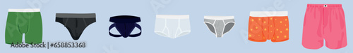 Set of man's underwear on grey background