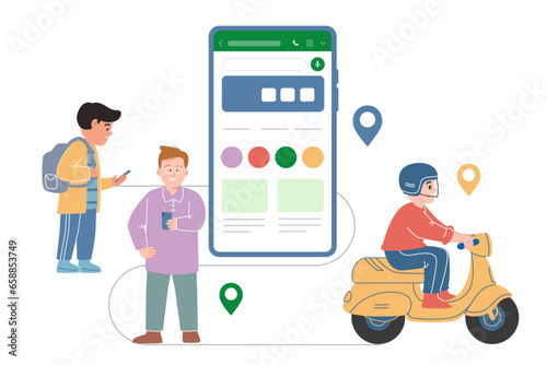 Mobile application large screen for sending delivery and ride hailing service send package motorcycle driver motorbike scooter
