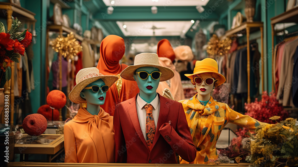 Captivating and Unforgettable Fashion Shop Display Featuring Stunning Mannequins Showcasing a Diverse Array of Unique Clothing Pieces That Will Leave You Awestruck and Inspired