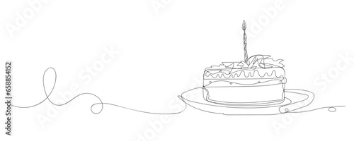 Piece of drawn birthday cake on white background