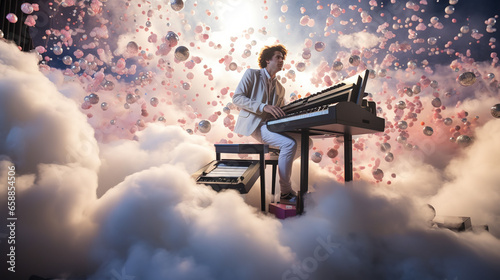 Dreamlike DJ Show with Enchanting Smoke, Mesmerizing Keyboard Performance, and Soul-Stirring Piano Melodies