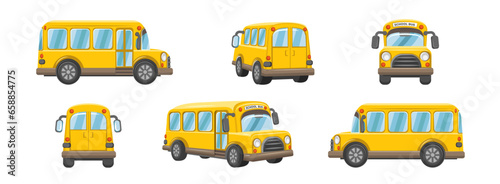 Set of yellow school buses on white background 