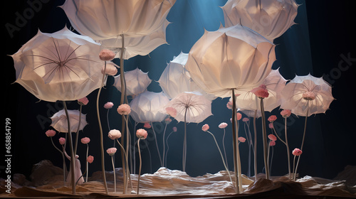 Surrealistic Dance Performance on a Giant Flowers Stage, A Captivating Extravaganza of Movement and Nature's Beauty Uniting in Unprecedented Harmony photo