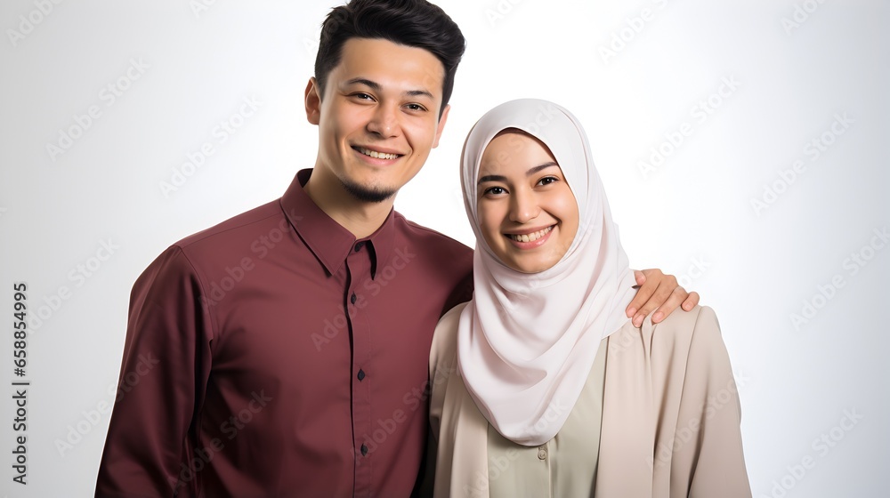 muslim couple in white room