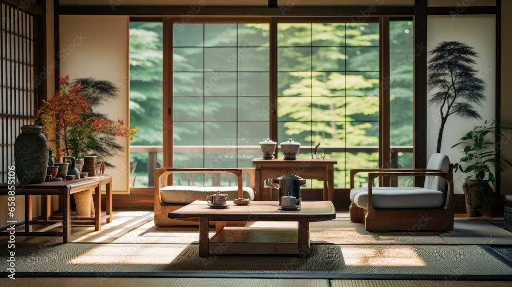 Japanese style living room, AI generated. Japanese style living room, AI generated.