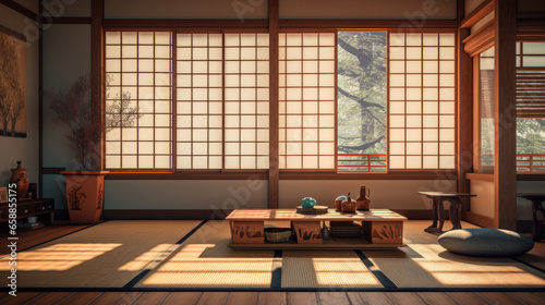 Japanese style living room, AI generated.
