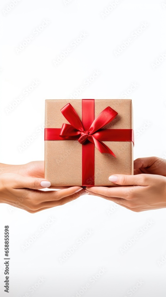Fotografia monstrando o recebimento de um presente de natal e ano novo, foto de celebração para o final do ano, fundo branco Fotografia monstrando o recebimento de um presente de natal e ano novo, foto de celebração para o final do ano, fundo branco