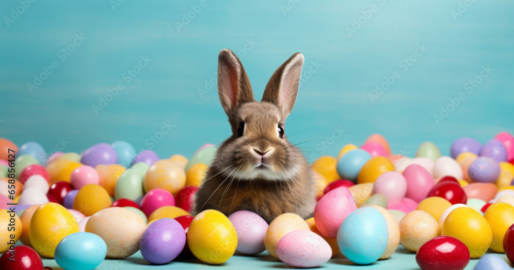 Little Bunny In room full of Easter Eggs - Easter Card Little Bunny In room full of Easter Eggs - Easter Card
