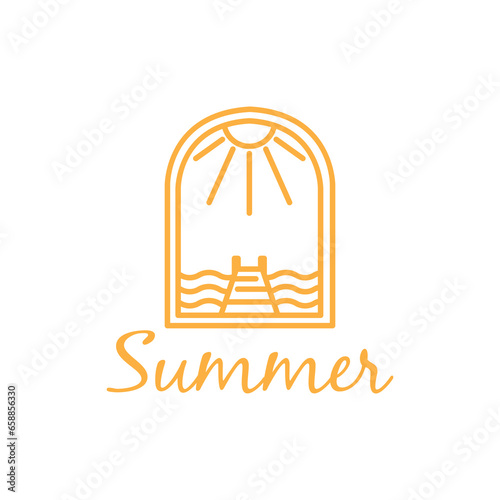 beach pier  summer minimalist line design vector vintage logo