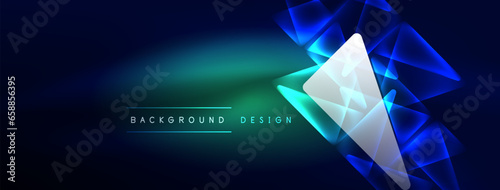 Neon lights hacking geometric background, virtual reality or artificial intelligence concept, cyberpunk geometric template for wallpaper, banner, presentation, background