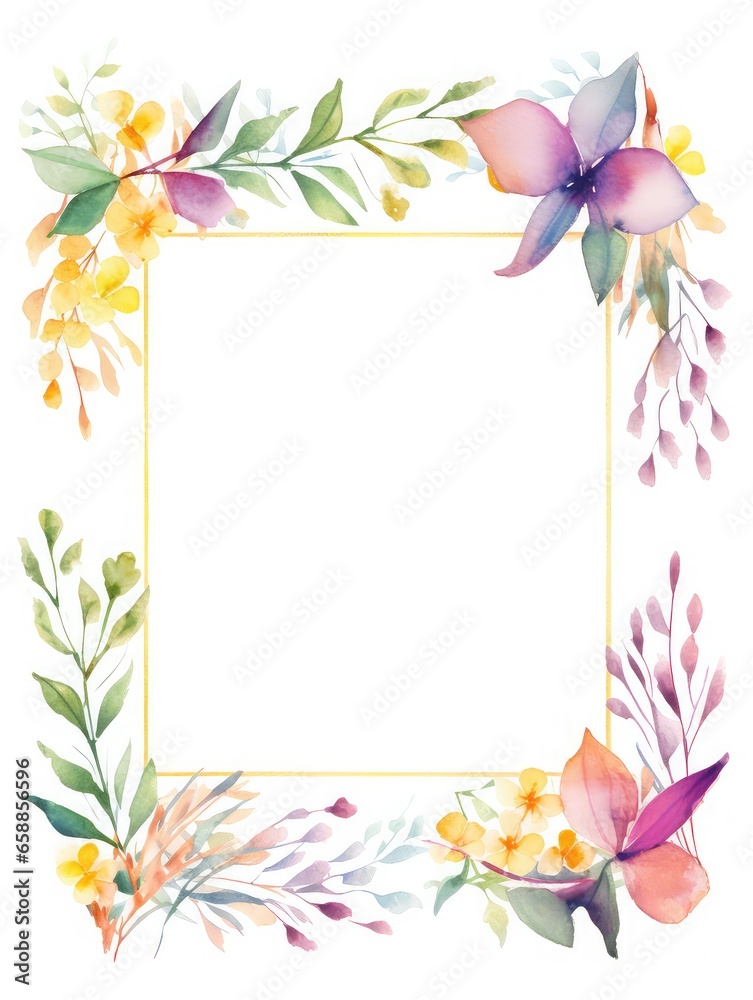 Watercolor Leaf and Flower Frame