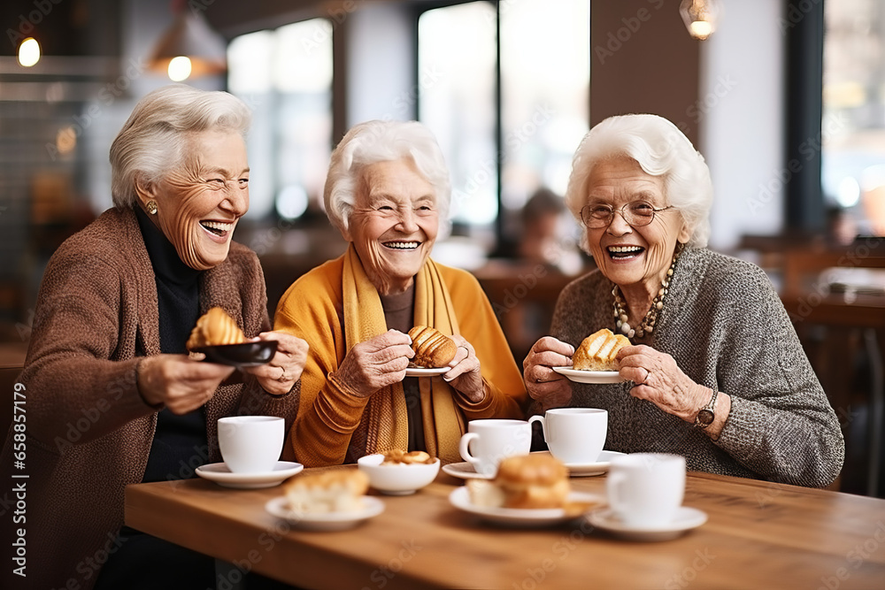 Old ladies have a fun at cafeteria
