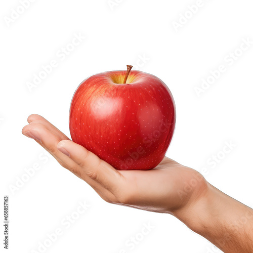 Hand holding red apple isolated on transparent background