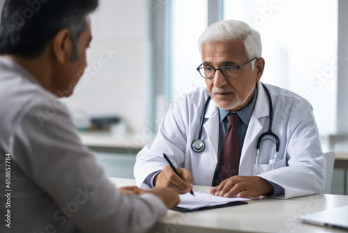 Indian male doctor consulting senior old patients