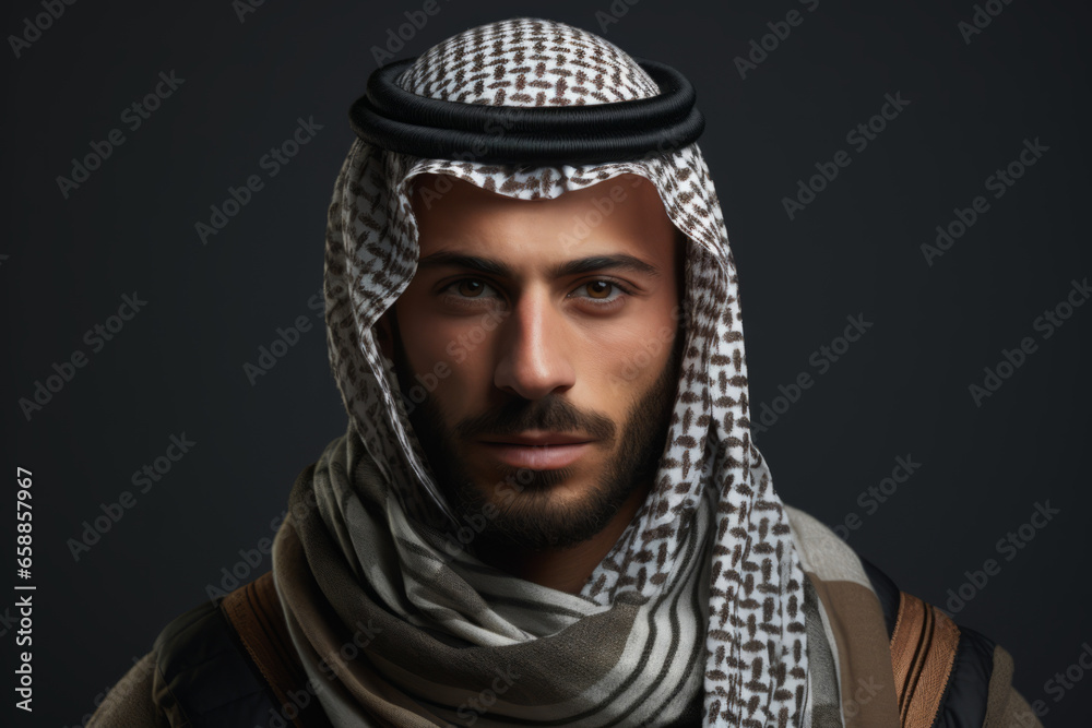  Portrait of modern Arabic man with keffiyeh