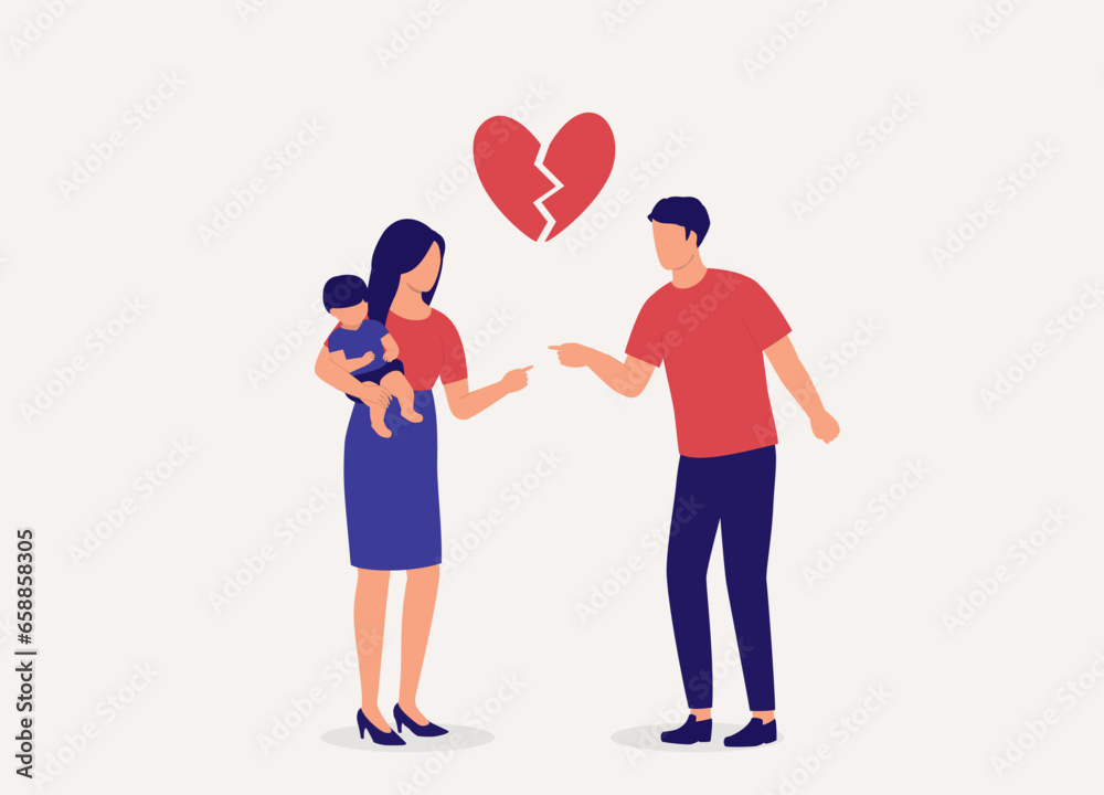 Angry Woman With Baby On Her Arm Having A Fight With Her Husband. Full Length. Flat Design. Angry Woman With Baby On Her Arm Having A Fight With Her Husband. Full Length. Flat Design.