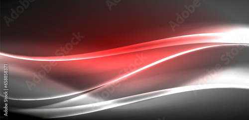 Neon-lit waves surge across background, mesmerizing dance of luminescence and motion. Dynamic backdrop captures essence of energy and modern aesthetics