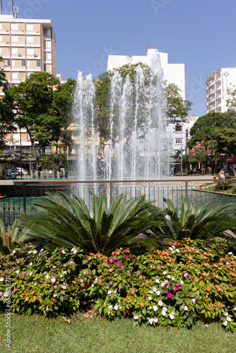 Water mirror water fountain in Rui Barbosa square on a sunny day, urban landscape - Sao Jose do Rio Preto - Sao Paulo - Brasil