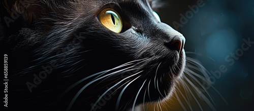 Closeup of a black cat s adorable snout With copyspace for text