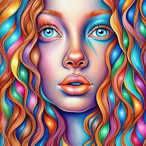 A Beautiful Woman Brought to Life Through Colored Pencils. Generative AI 