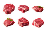 fresh raw beef steak collection isolated on a transparent background