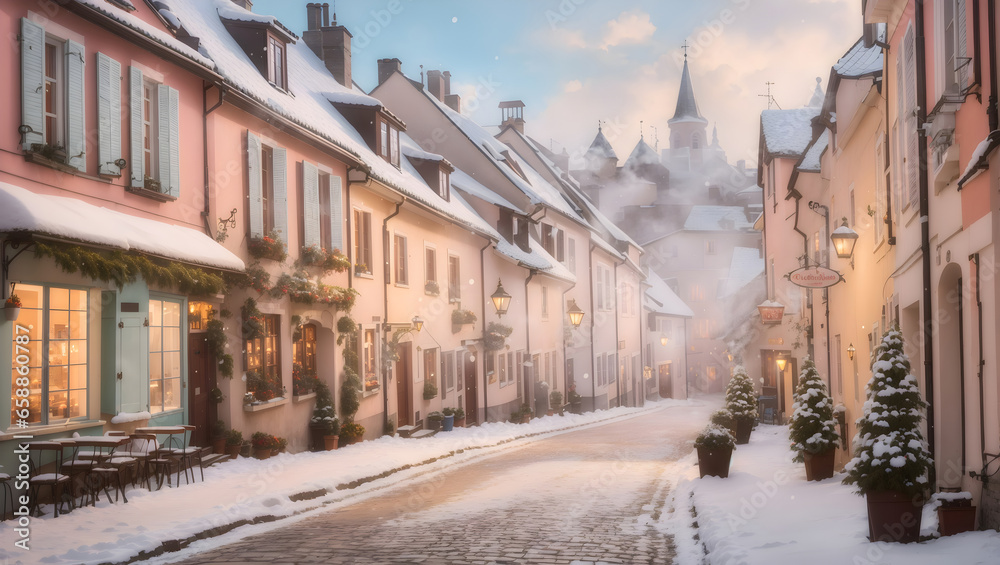 A Quaint European Village Winter Morning Charm
