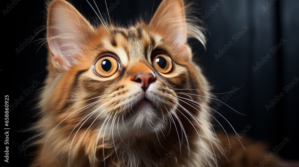 A cat with wide open mouth and big eyes, Surprised, shocked or amazed face. Generative AI