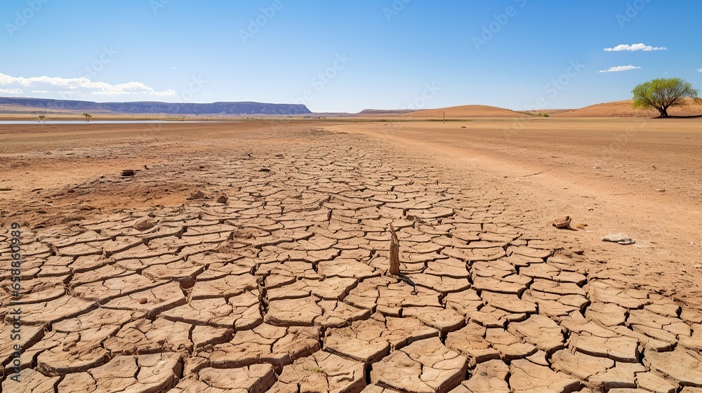 A landscape of dried lake. Drying lake because of extreme heat weather. Climate change effect. A landscape of dried lake. Drying lake because of extreme heat weather. Climate change effect.