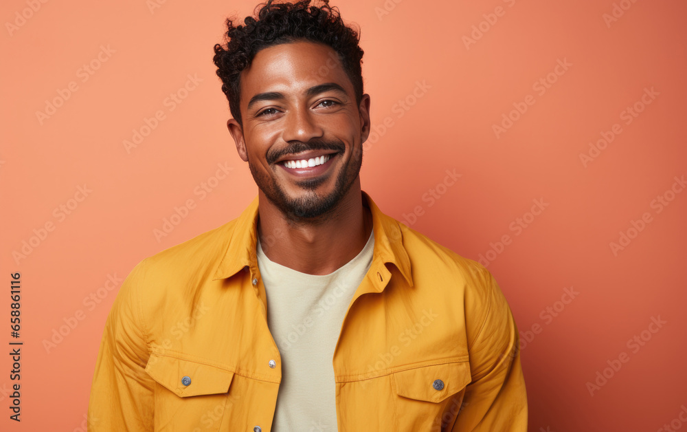 happy handsome fashion African American man smiling and wearing color cloth, solid light color background happy handsome fashion African American man smiling and wearing color cloth, solid light color background