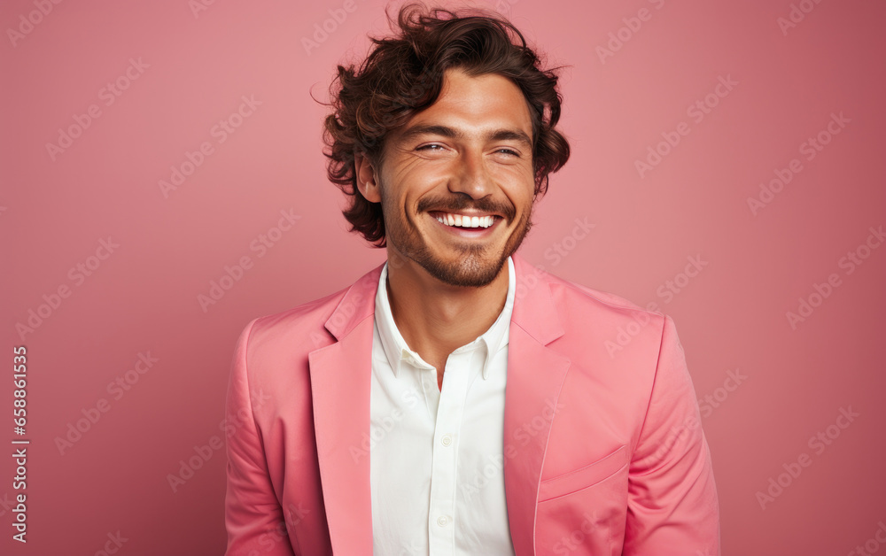 happy handsome fashion man smiling and wearing color shirt, solid light color background happy handsome fashion man smiling and wearing color shirt, solid light color background