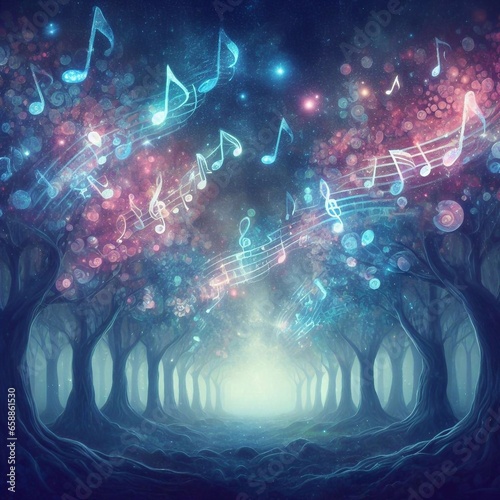 music notes form the leaves in the forest 