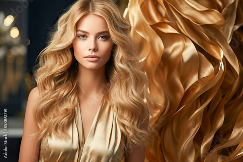 A woman in gold, luxury pho...
