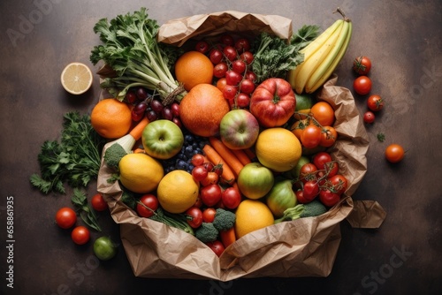 Paper bag full of healthy food  an ultra-detailed close-up shot   generative AI