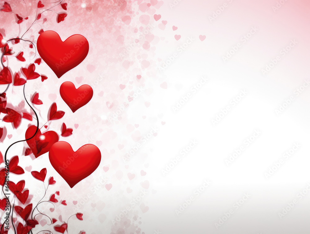 white and pink background with red hearts and flourishes