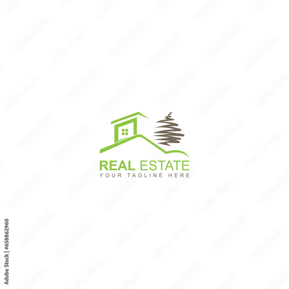 House Abstract Real Estate Countryside Logo Design Template for Company. Building Vector Silhouette.